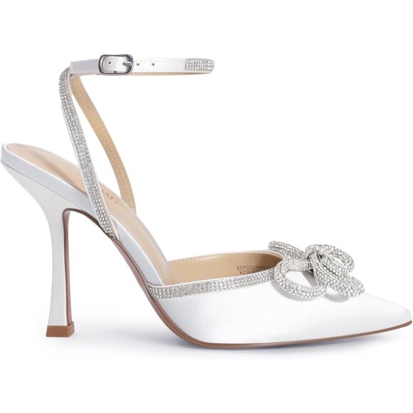 Dream Pairs Womens White Satin Double Bow Pointed Closed Toe Kitten Heels Pumps - Picture 4 of 8